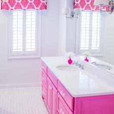 Hot Pink Vanity in Girl's Bathroom 