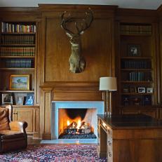Rustic Traditional Home Office With Stag's Head