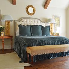 Eclectic Bedroom With Blue Bed Linen