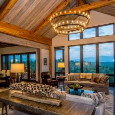 Rustic Living Room With Mountain View