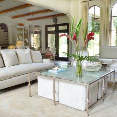 White Traditional Living Room With Cube Ottomans