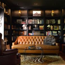 Rich Toned Woods and Fabrics in Luxurious Library