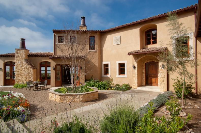 French Provencal Home Exterior and Interior Courtyard