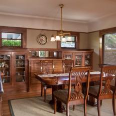 Neutral Craftsman Dining Room With Built-In Cabinets