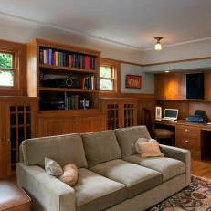 Craftsman Family Room With Desk