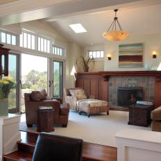 Living Room With Skylight and Fireplace