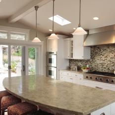 White Open Plan Kitchen With Skylights