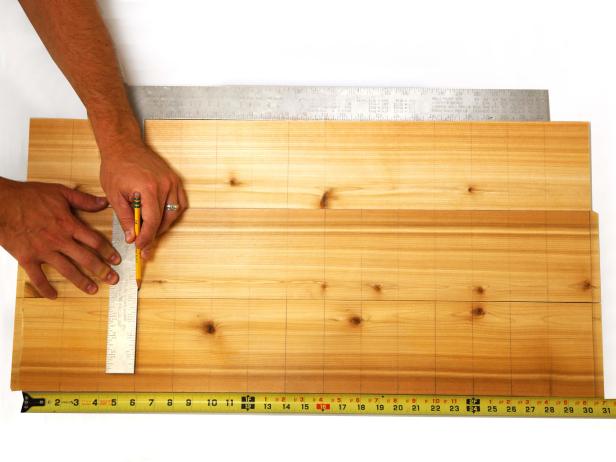 Create 2" center lines, and mark down the length of the boards where acrylic dividers will be on the inside of A pieces and both sides of C pieces. Ensure lines on all boards align.