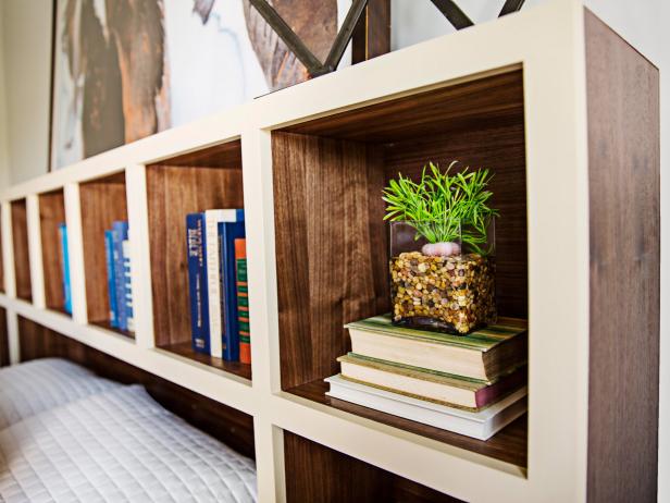 Create storage and visual appeal with a DIY storage cubby headboard.