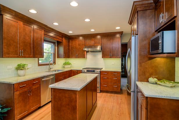 Wood Cabinets & Island Add Warmth to Transitional Kitchen | HGTV