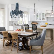 Rustic Table and Kitchen Island Create a Large, Functional Entertaining Space