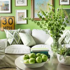 Photos Hgtv Crisp Le Green Living Room With Neutral Sofa And Framed Art Gallery Wall