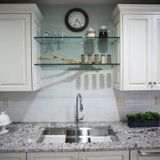 Glass Shelving Above Large, Undermount Sink