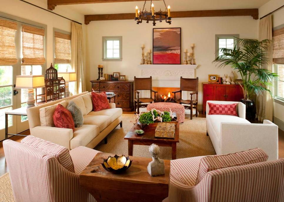 Neutral Contemporary Living Room with Warm, Red Accent