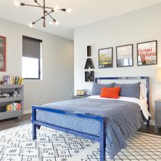 Gray Contemporary Kid's Room With Blue Bed