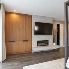 Modern Bedroom Fireplace and Cabinets