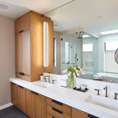 Modern Master Bathroom With White Countertops
