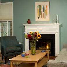 Blue Contemporary Living Room With Sunflower