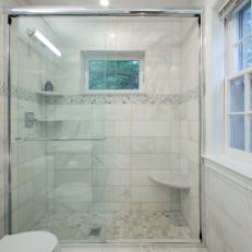 White Walk-In Shower With Window