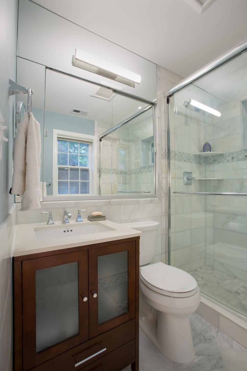 White Small Bathroom With Wood Vanity | HGTV
