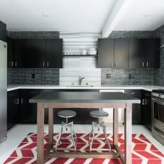 Contemporary Black and White Kitchen with a Pop of Red