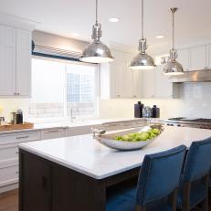 Bright Kitchen with Carrara  Marble Counter Tops