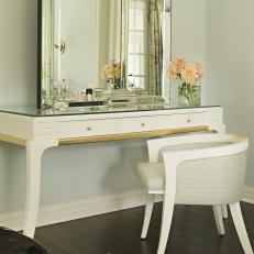 White Dressing Table With Gold Knobs