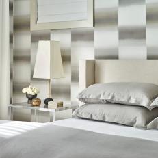 Gray Contemporary Bedroom With Wallpaper