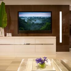 Brown Modern Entertainment Center With White Cabinets