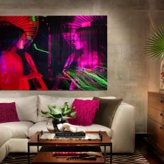 Urban Living Room With Neon Art