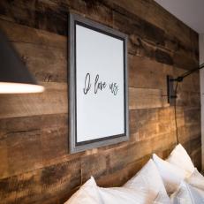 Reclaimed Wood Wall Creates Focal Point for Rustic Industrial Master Suite