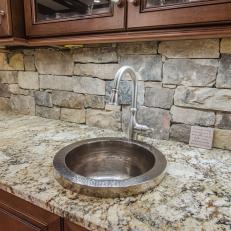 Kitchen Sink With Stone Backsplash
