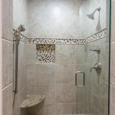 Neutral Walk-In Shower With Mosaic Tiles