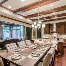 Contemporary Rustic Eat-In Kitchen With Chandelier