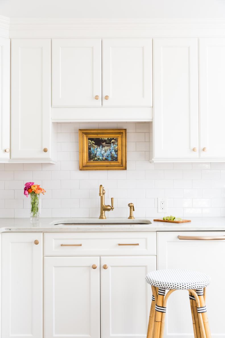 White Kitchen With Gold Accents White Kitchen With Stool
