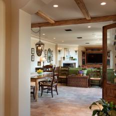 Open-Concept French Country Dining Room and Living Room