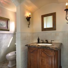 French Country Powder Room With Custom Vanity