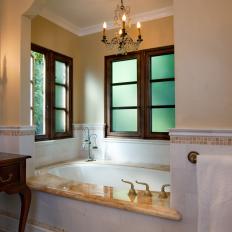 Marble Tub Alcove in French Country Master Bathroom