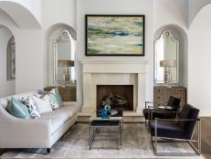Neutral Transitional Living Room Blends Classic and Modern Elements for Timeless Design