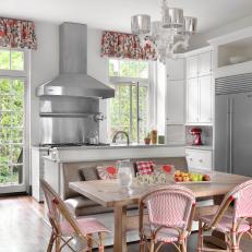 Red and White Accents in White Kitchen