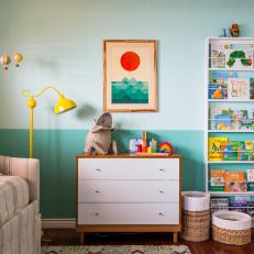 Green Bedroom Photos Hgtv Cheerful Nursery With Two Tone Walls And Floor To Ceiling Bookshelves