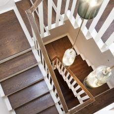 Walnut Staircase With White Railing