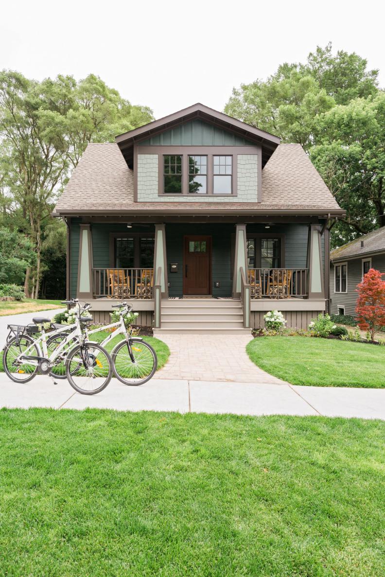 Electric Bicycles in Front of Green Craftsman Home