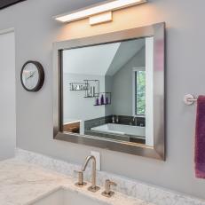 Vanity Features Beautiful White Marble Countertop
