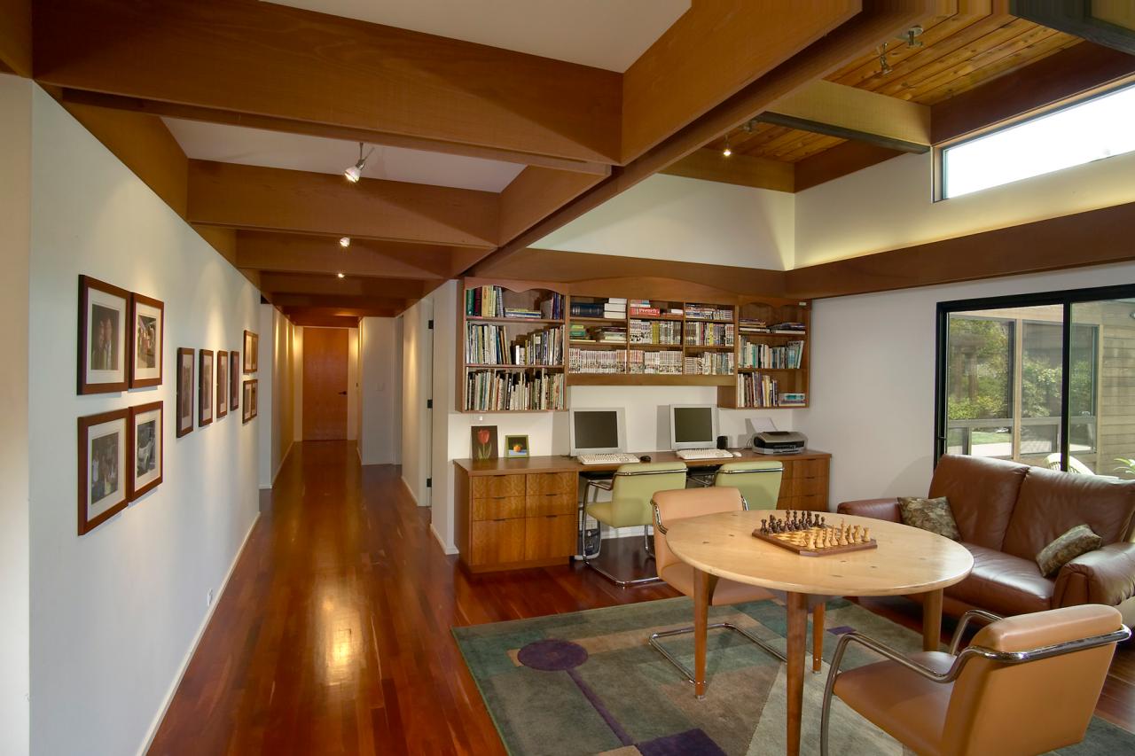 Midcentury Modern Study and Open Connection Hall With Wood ...