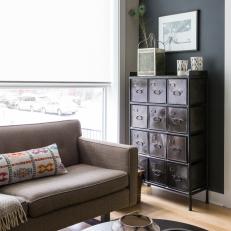 Modern Living Room With Metal Storage Cabinet