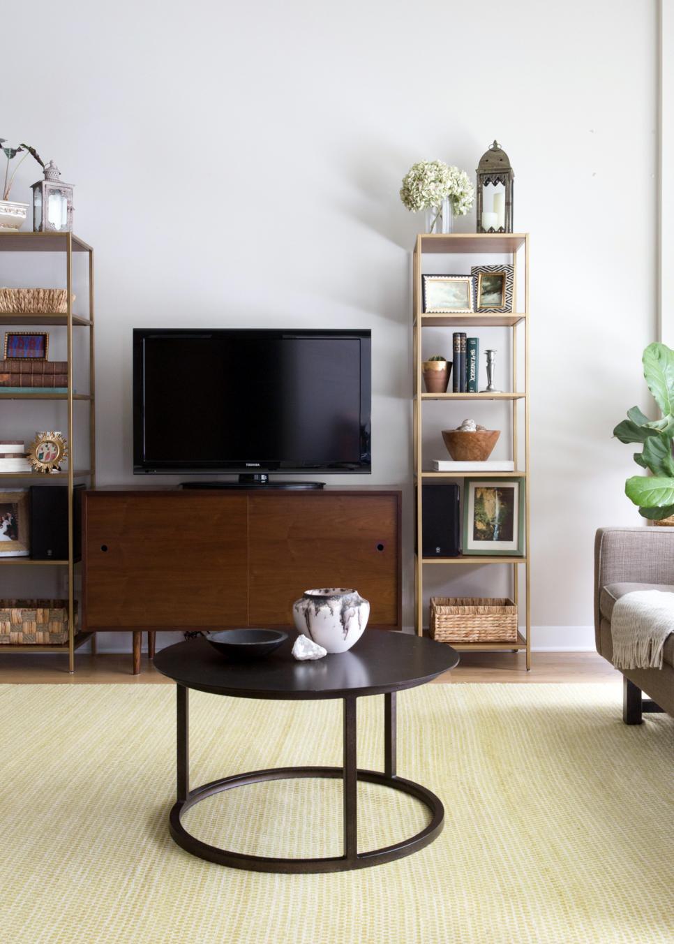 Light and Bright Living Room With Midcentury Modern Media Console | HGTV