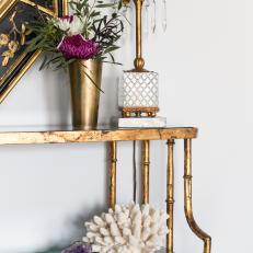 Gold Shelf With Palm Tree Table Lamp