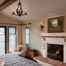 Fireplace Creates Contrast in Master Bedroom