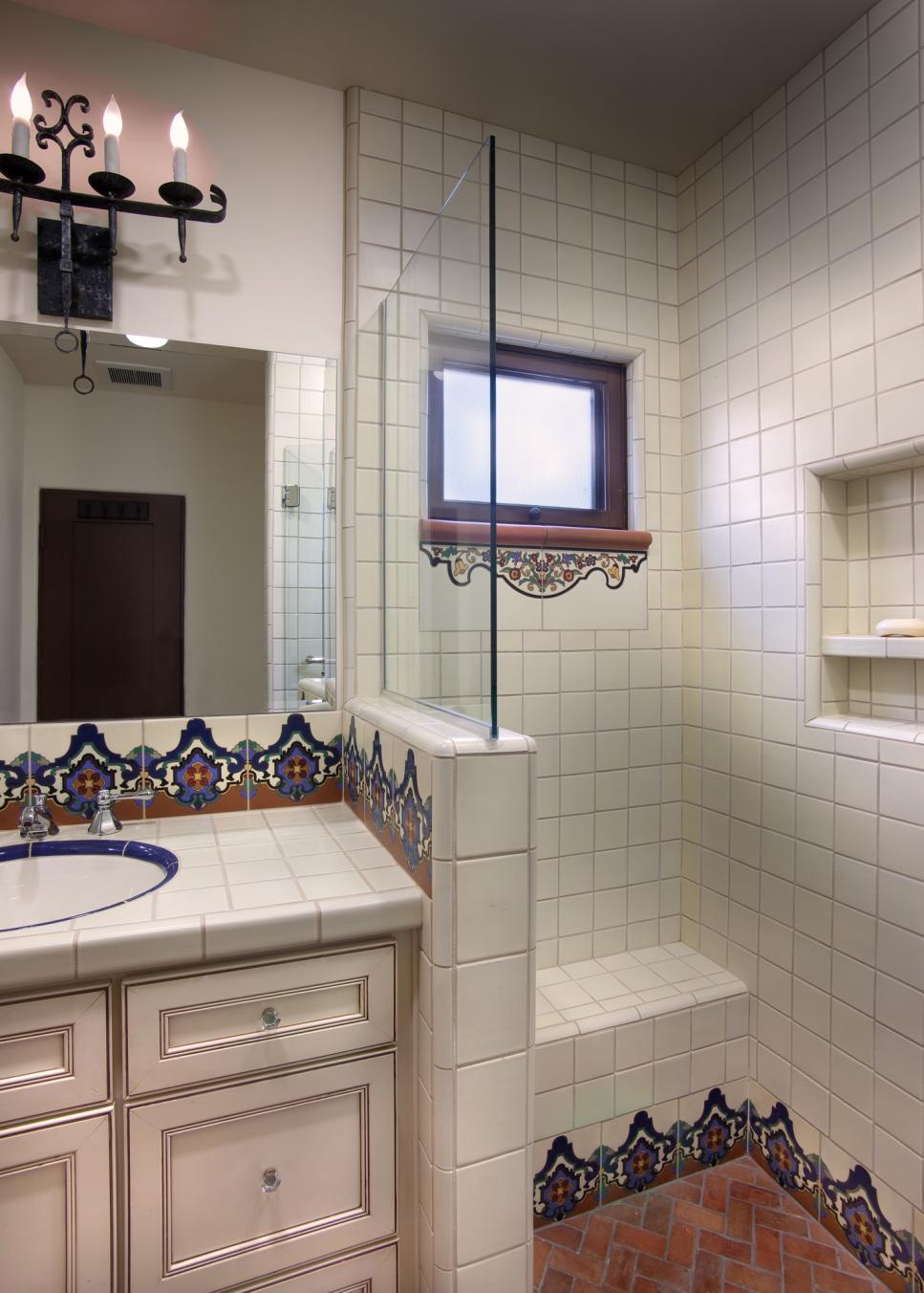 Spanish Tile In Hall Bathroom Accents A Neutral Color Palette Hgtv